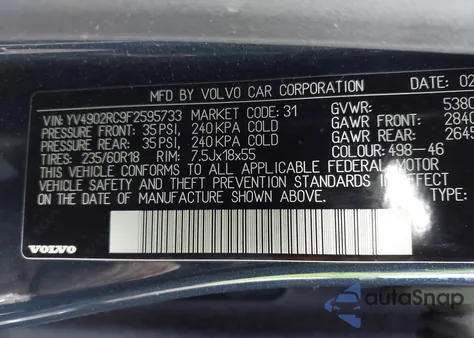 2015 Volvo Xc60 T6 Premier Plus из США, поврежденный, VIN YV4902RC9F2595733